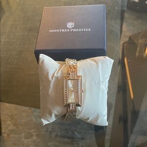 Montres Prestige Gold Watch with Crystal Accents